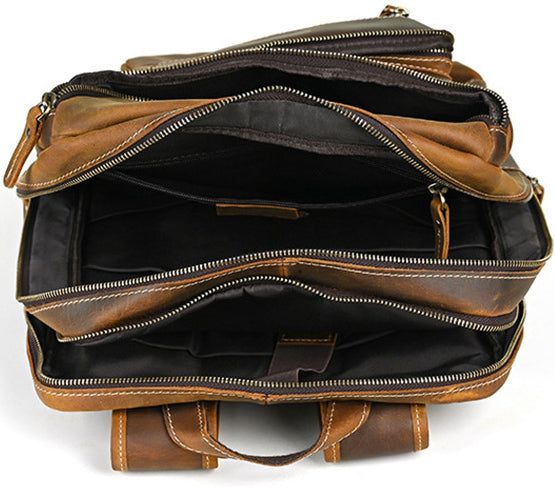 DEEPKEE original nubuck handmade full-grain genuine leather cowhide bag Leather Satchel Backpack #1430