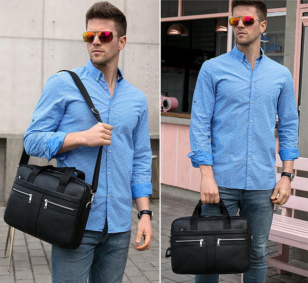 DEEPKEE original nubuck handmade full-grain genuine leather cowhide bag DEEPKEE LEATHER | 14 inch business briefcase No.2019A&2099