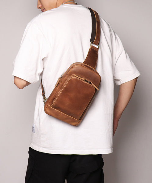 DEEPKEE original nubuck handmade full-grain genuine leather cowhide bag Buddy Sling Crossbody Bag No.30012