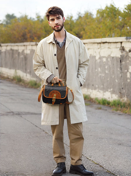 DEEPKEE original nubuck handmade full-grain genuine leather cowhide bag Literary Style Pleated, Vintage Messenger Bag No.190670