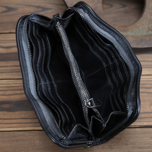 DEEPKEE original nubuck handmade full-grain genuine leather cowhide bag Handmade Leather Mens Long Chain Wallet Bifold Biker Wallet Zipper Clutch Wallet for Men #SG012