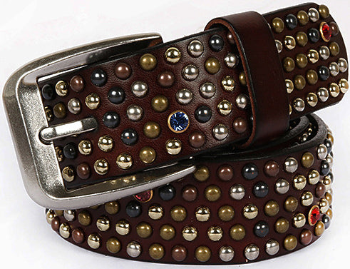 DEEPKEE original nubuck handmade full-grain genuine leather cowhide bag Small mushroom shaped glass nail rivet strip belt #211227