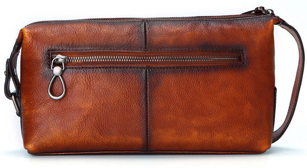 DEEPKEE original nubuck handmade full-grain genuine leather cowhide bag Cool Brown Black Coffee Leather Clutch Bag Purse Business Handbag #8185