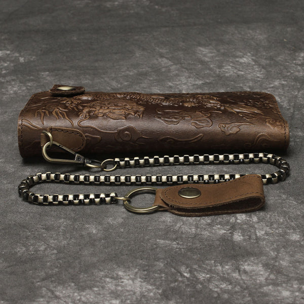 DEEPKEE original nubuck handmade full-grain genuine leather cowhide bag Deepkee Genuine Leather Bifold Wallet Organizer Checkbook Iron Chain #LD052