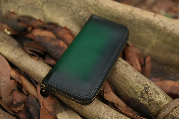 DEEPKEE original nubuck handmade full-grain genuine leather cowhide bag Deepkee Handcrafted Color Gradient Leather Long Wallet # 5415