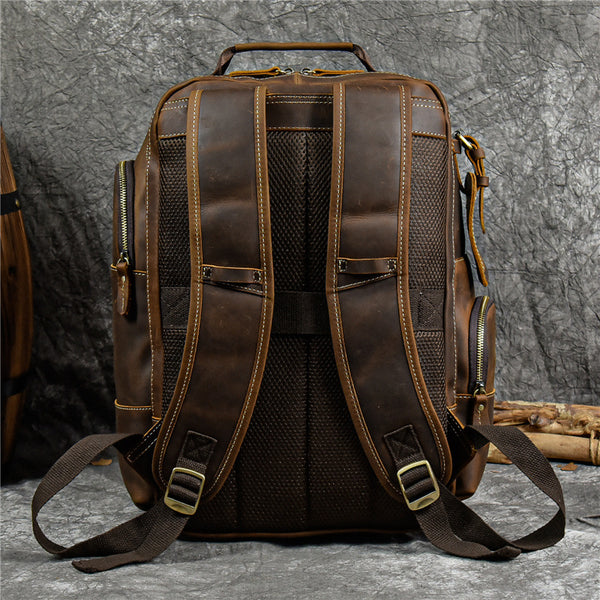 DEEPKEE original nubuck handmade full-grain genuine leather cowhide bag Dwight 18'' Cowhide Laptop Rucksack Backpack No9517
