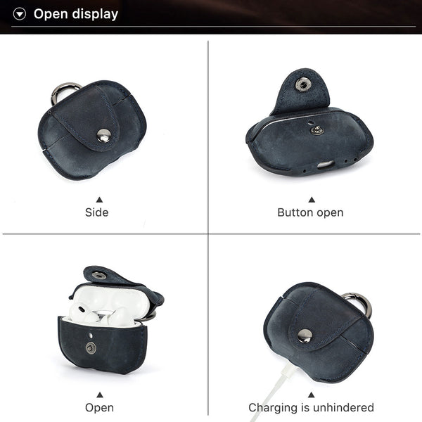 DEEPKEE original nubuck handmade full-grain genuine leather cowhide bag Personalized Leather AirPods Pro Case Custom Leather 1/2 AirPods Case Airpod Case Cover