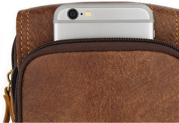 DEEPKEE original nubuck handmade full-grain genuine leather cowhide bag Leather Cowhide Frosted Brown Wear Belt Riding Site Work Waist Bag #6370