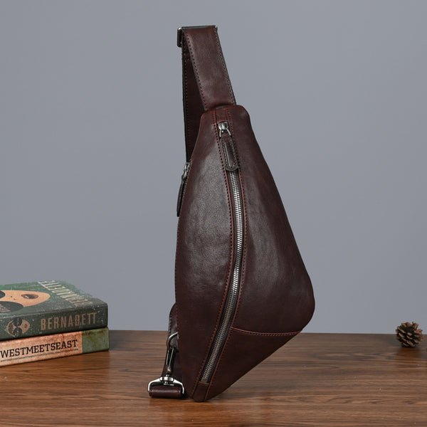 DEEPKEE original nubuck handmade full-grain genuine leather cowhide bag Leather Streamline Sling Bag #12045