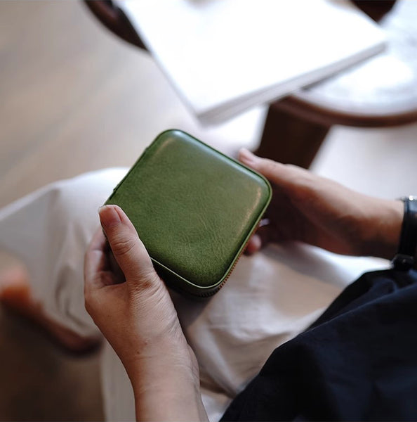 DEEPKEE original nubuck handmade full-grain genuine leather cowhide bag Refined Mini Jewelry Box #D11796