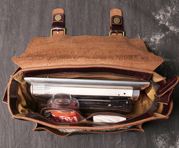 DEEPKEE original nubuck handmade full-grain genuine leather cowhide bag DEEPKEE LEATHER | Patt Portable Messenger Bag No.255