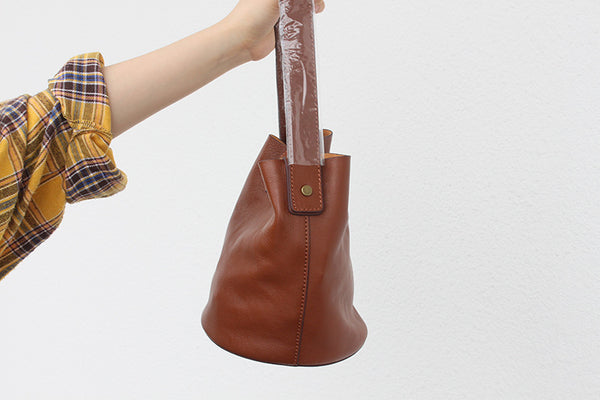 DEEPKEE original nubuck handmade full-grain genuine leather cowhide bag Leather Bucket Bag #59111