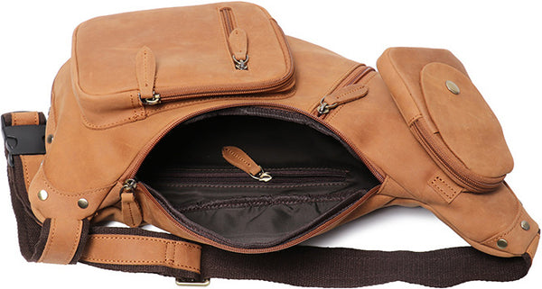 DEEPKEE original nubuck handmade full-grain genuine leather cowhide bag Alden Outdoor Travel Chest Bag No.30073