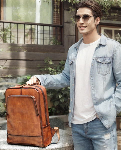 DEEPKEE original nubuck handmade full-grain genuine leather cowhide bag Brush Off Vegetable Tanned Full-grain Leather Backpack #8110