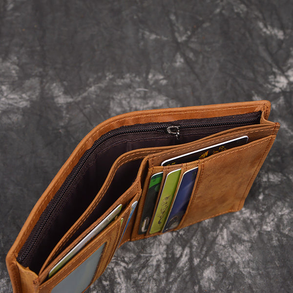 DEEPKEE original nubuck handmade full-grain genuine leather cowhide bag DEEPKEEE HANDMADE | Distressed Leather Bifold Wallet No.L197