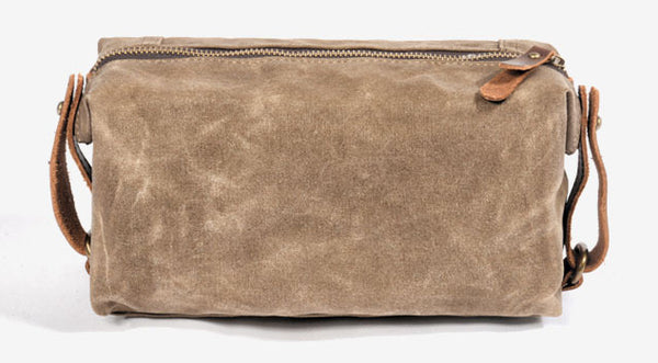 DEEPKEE original nubuck handmade full-grain genuine leather cowhide bag Canvas Leather waterproof wash bag for portable business trip, small organizer bag #6111Z