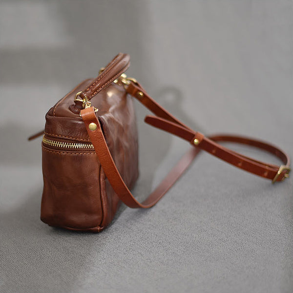 DEEPKEE original nubuck handmade full-grain genuine leather cowhide bag DEEPKEE Vegetable Tanned Cowhide Niche Premium Hand Small Square Bag #231006