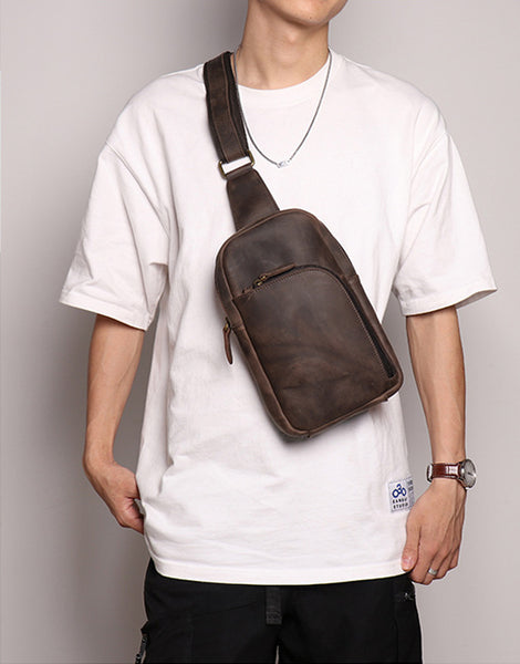 DEEPKEE original nubuck handmade full-grain genuine leather cowhide bag Baldwin Unisex Sling Bag No.30011