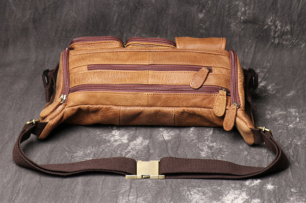 DEEPKEE original nubuck handmade full-grain genuine leather cowhide bag Fanny Packs Chest Bag No.201