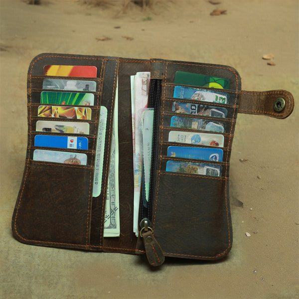 DEEPKEE original nubuck handmade full-grain genuine leather cowhide bag Deepkee Genuine Leather Bifold Wallet Organizer Checkbook Iron Chain #LD052