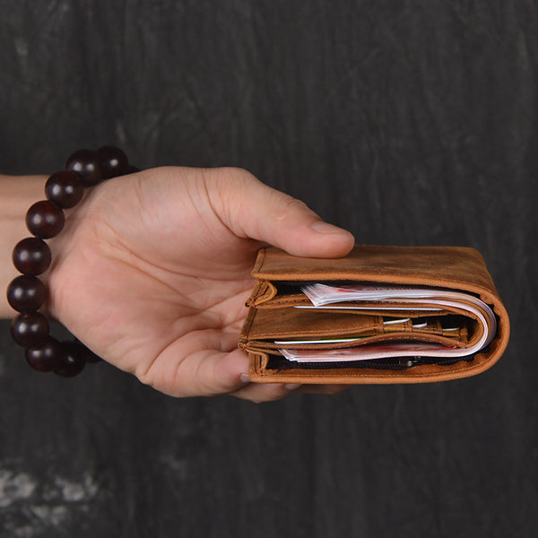 DEEPKEE original nubuck handmade full-grain genuine leather cowhide bag DEEPKEEE HANDMADE | Distressed Leather Bifold Wallet No.L197