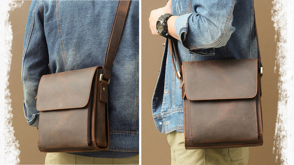 DEEPKEE original nubuck handmade full-grain genuine leather cowhide bag Crazy Horse Leather Crossbody Pack Messenger Bag #7055B