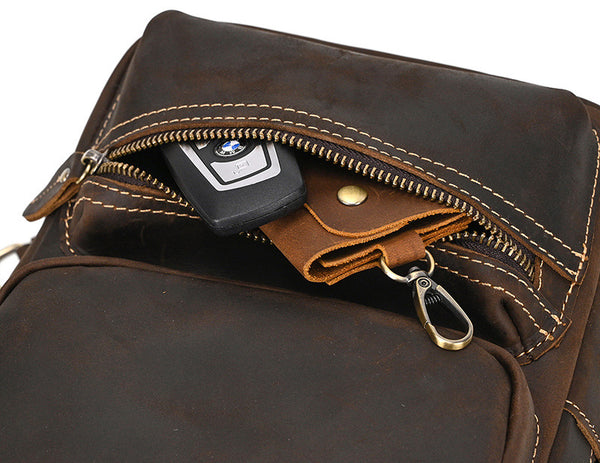 DEEPKEE original nubuck handmade full-grain genuine leather cowhide bag Leather Mens Cool Sling Bag Crossbody Bag Chest Bag for men #9456