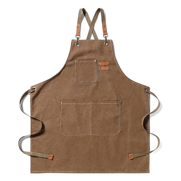 DEEPKEE original nubuck handmade full-grain genuine leather cowhide bag Coffee Maker/Chef Canvas Apron #710754