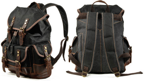 DEEPKEE original nubuck handmade full-grain genuine leather cowhide bag Canvas Spliced Leather Mountaineering Backapck #9508