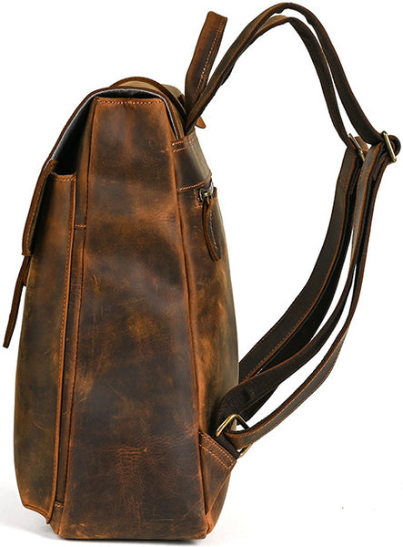 DEEPKEE original nubuck handmade full-grain genuine leather cowhide bag Travel Rucksack School Backpack No1811
