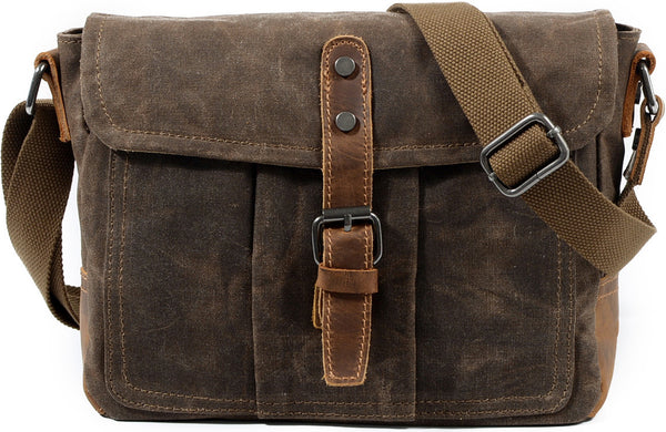 DEEPKEE original nubuck handmade full-grain genuine leather cowhide bag Waxed Canvas Mens Waterproof Side Bag, Courier Bag, Messenger Bag for Men.
