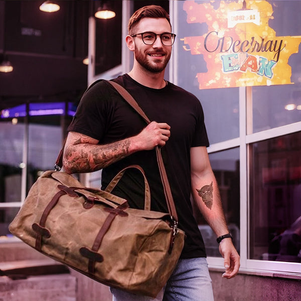 DEEPKEE original nubuck handmade full-grain genuine leather cowhide bag Leather Accessories Canvas Weekend Bag #2032K1