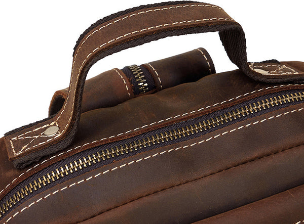 DEEPKEE original nubuck handmade full-grain genuine leather cowhide bag Alfred Leather Satchel Backpack No.1038