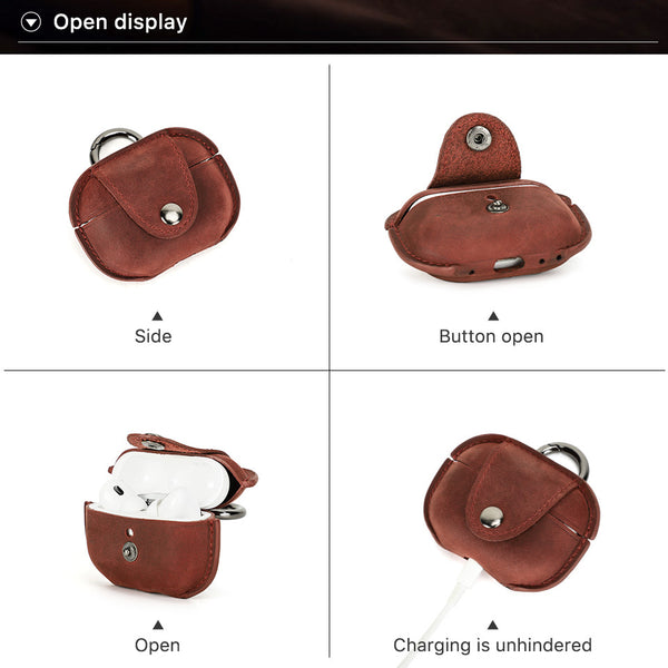 DEEPKEE original nubuck handmade full-grain genuine leather cowhide bag Personalized Leather AirPods Pro Case Custom Leather 1/2 AirPods Case Airpod Case Cover