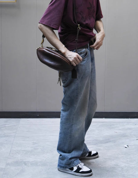 DEEPKEE original nubuck handmade full-grain genuine leather cowhide bag Fashionable Handmade Leather Chest Bag Sling Bag Sling Pack #604272