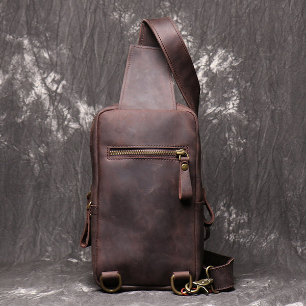 DEEPKEE original nubuck handmade full-grain genuine leather cowhide bag DEEPKEE HANDMADE Best Leather One shoulder Sling Pack #1078
