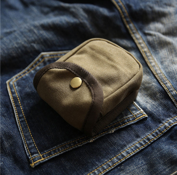 DEEPKEE original nubuck handmade full-grain genuine leather cowhide bag Retro waxed canvas mini storage bag(Cigarette Case) #FR603