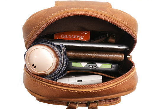 DEEPKEE original nubuck handmade full-grain genuine leather cowhide bag Buddy Sling Crossbody Bag No.30012