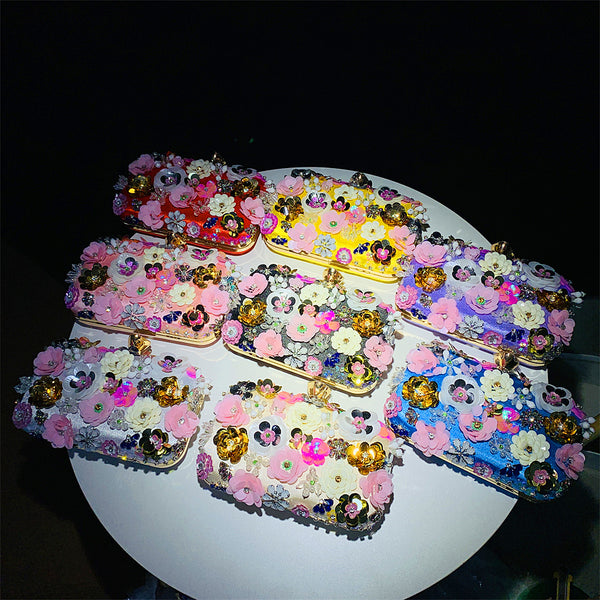 DEEPKEE original nubuck handmade full-grain genuine leather cowhide bag The Handmade Flower Beaded Clutch Bag #OC3815