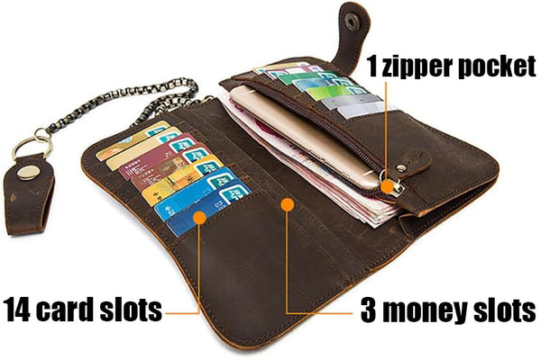 DEEPKEE original nubuck handmade full-grain genuine leather cowhide bag Deepkee Leather Chain Bifold Wallet 8810