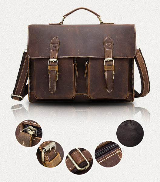 DEEPKEE original nubuck handmade full-grain genuine leather cowhide bag The Classic cowhide men's handbag briefcase #9033