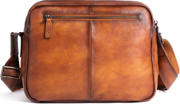 DEEPKEE original nubuck handmade full-grain genuine leather cowhide bag Vegetable Tanned full-grain Leather Crossbody Casual Bag, Hand Colored. 13669