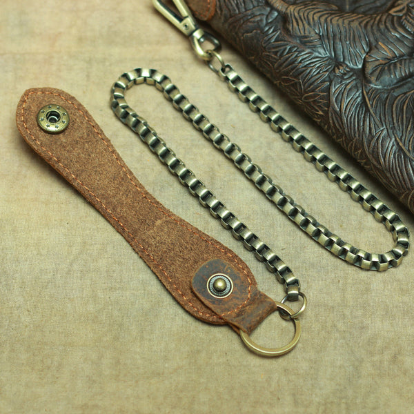 DEEPKEE original nubuck handmade full-grain genuine leather cowhide bag Deepkee Genuine Leather Bifold Wallet Organizer Checkbook Iron Chain #LD052