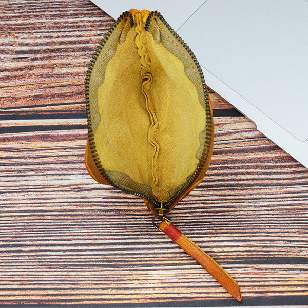 DEEPKEE original nubuck handmade full-grain genuine leather cowhide bag Vegetable Tanned Leather Handmade Old Creative Storage Bag Coin Purse 122#