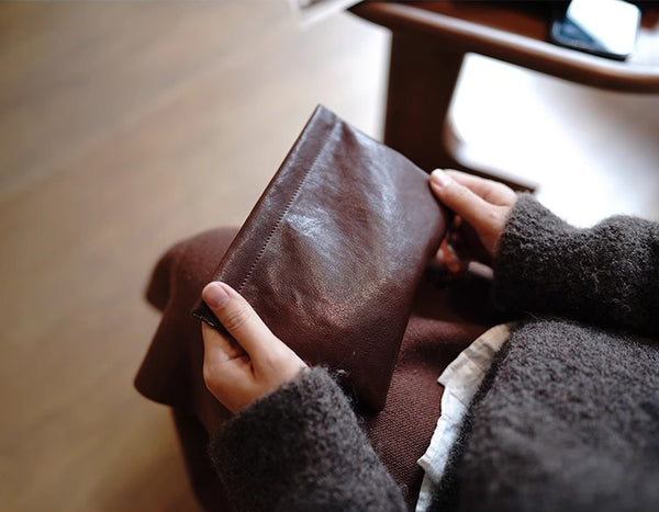 DEEPKEE original nubuck handmade full-grain genuine leather cowhide bag Handcrafted Leather Coin Purse & Card Organizer Wallet #D80591