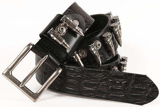 DEEPKEE original nubuck handmade full-grain genuine leather cowhide bag Hip Hop Punk Rock Metal Bullet Studded Cowhide Belt #210170