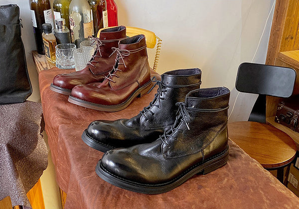 DEEPKEE original nubuck handmade full-grain genuine leather cowhide bag new tide solid colour leather Martin boots retro non-slip workwear leather shoes men #5208-001