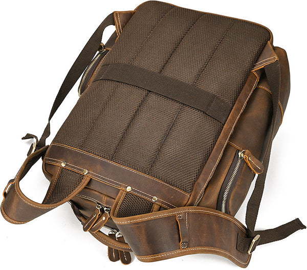 DEEPKEE original nubuck handmade full-grain genuine leather cowhide bag Dwight 18'' Cowhide Laptop Rucksack Backpack No9517