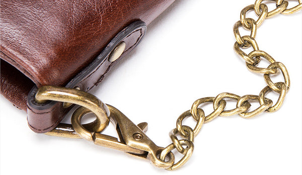 DEEPKEE original nubuck handmade full-grain genuine leather cowhide bag DEEPKEE Leather Bifold Chain Wallet 7515