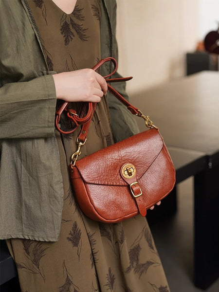 DEEPKEE original nubuck handmade full-grain genuine leather cowhide bag Handicraft Pure Leather Saddle Bag #43022